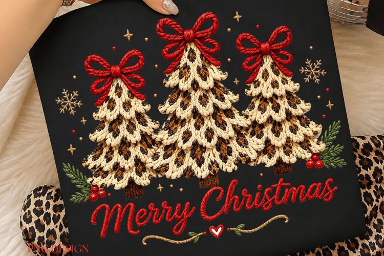 Merry Christmas PNG, Leopard Christmas Tree PNG, Coquette