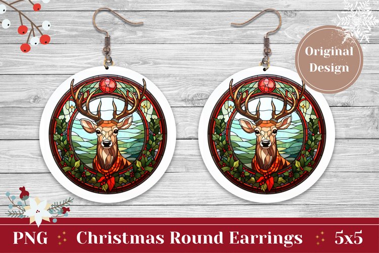 Christmas Deer Round Earring, Christmas Deer Sublimation