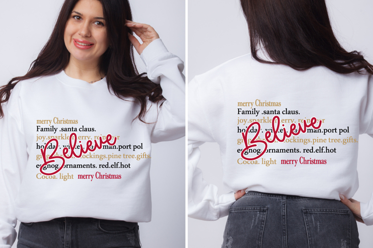 Believe Words SVG, Merry Christmas SVG, Christmas Sweater