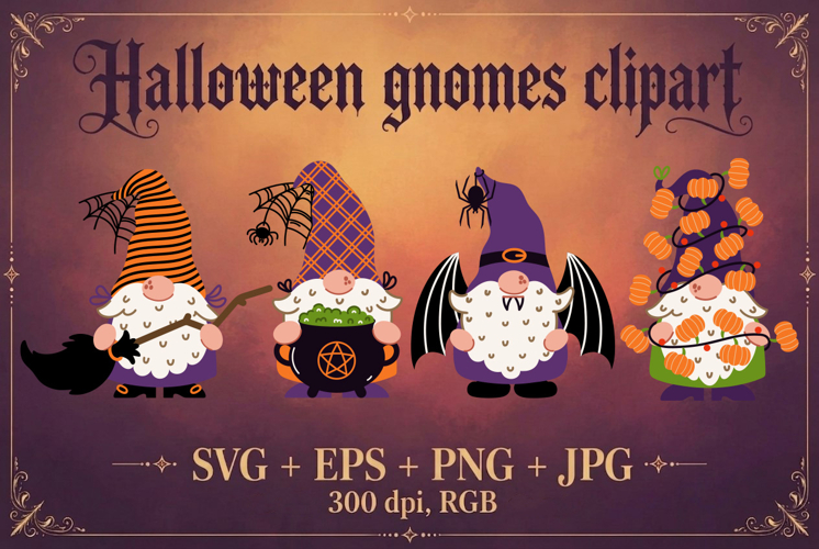 Halloween gnomes vector set, SVG clip art