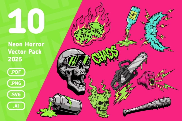 Neon Horror Vector Pack 2025 10 Elements