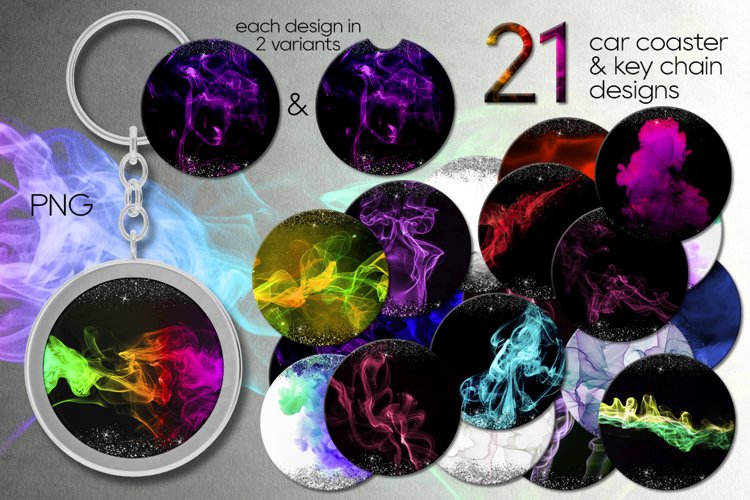 Color Smoke | 21 Sublimation car coaster   key chain designs