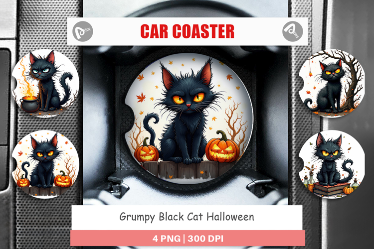 Car Coaster Grumpy Black Cat