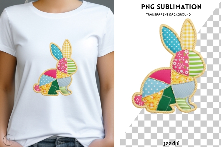 Patchwork rabbit png design for T-shirts