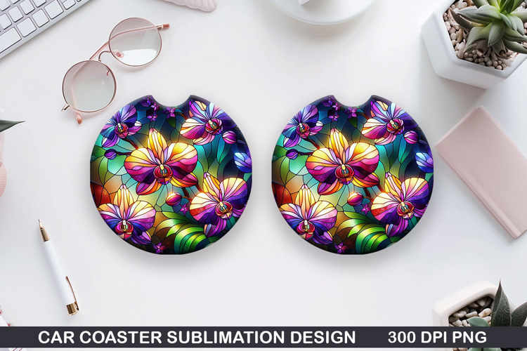Flower Car Coaster Sublimation| Summer Coaster PNG Design