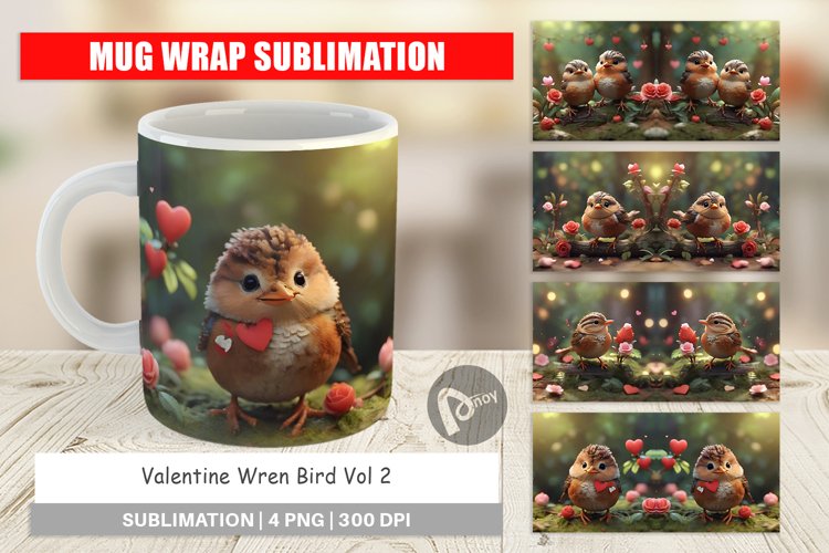 Mug sublimation design Valentine Wren Bird