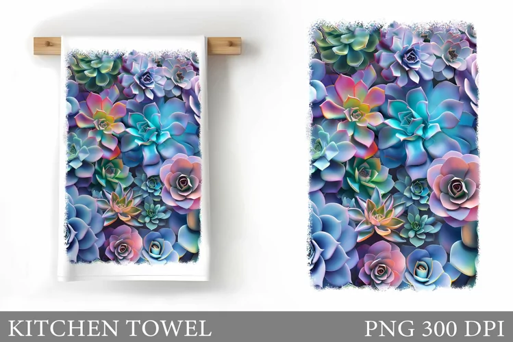 Succulents Kitchen Towel. Floral Kitchen Towel Sublimation