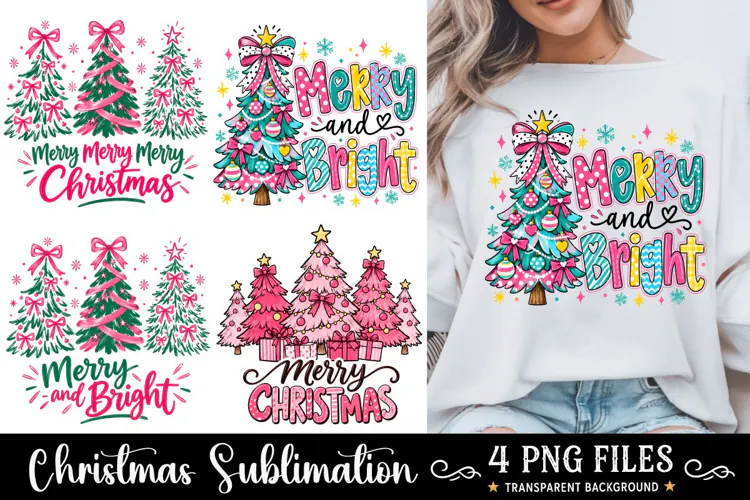 Merry and Bright Christmas Tree Coquette, Christmas Tree PNG