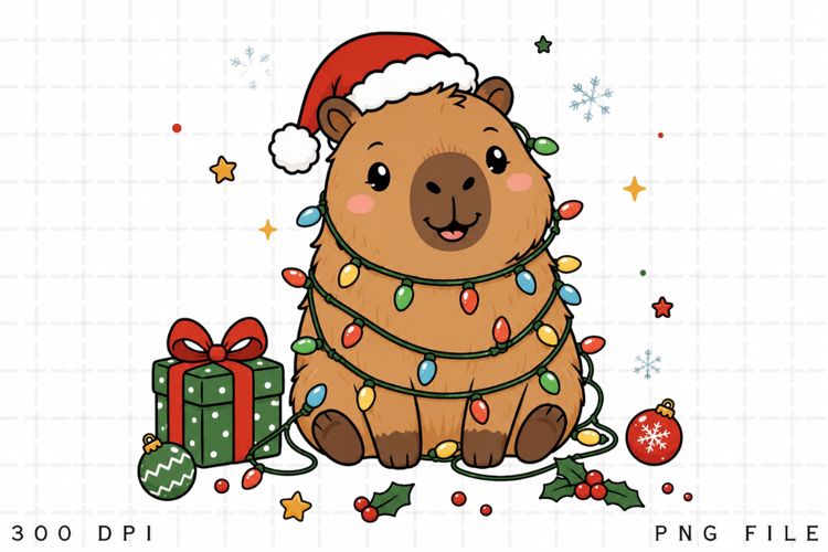 Cute Christmas Capybara PNG, Capybara Tangled in Christmas