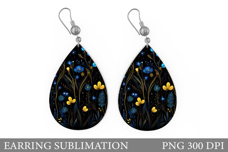 Flowers Earring Sublimation. Wildflowers Teardrop Earring example image 1
