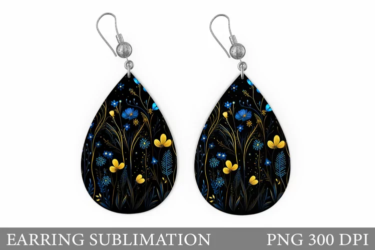 Flowers Earring Sublimation. Wildflowers Teardrop Earring