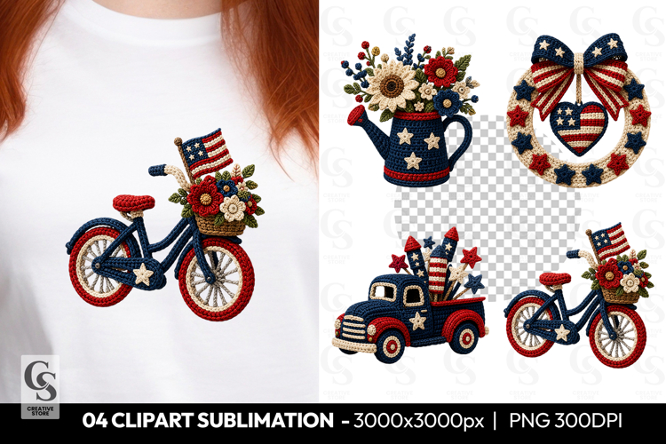 Patriotic Crochet Americana Sublimation PNG example image 1