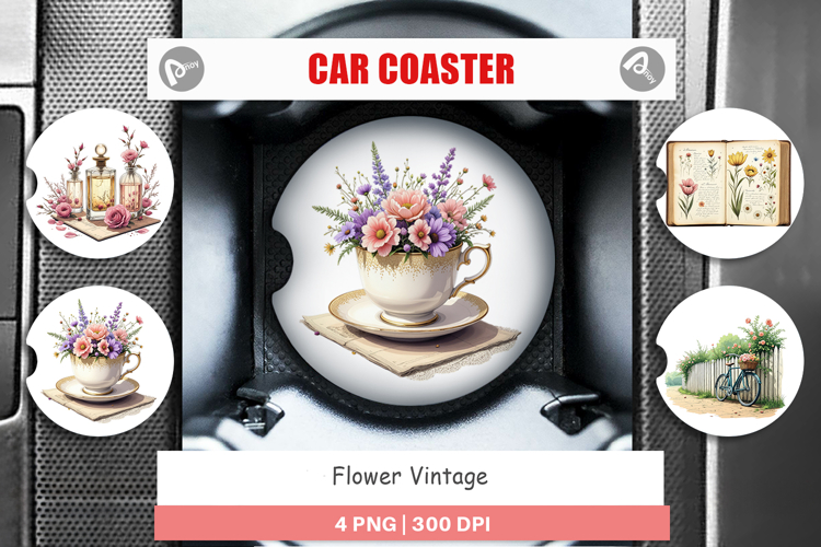 Car Coaster Vintage Flowers