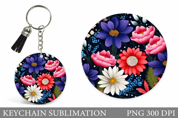 Flowers Keychain Sublimation. 3D Flowers Keychain Design