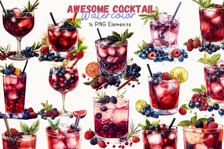 Awesome Cocktail 16 Cliparts Collection