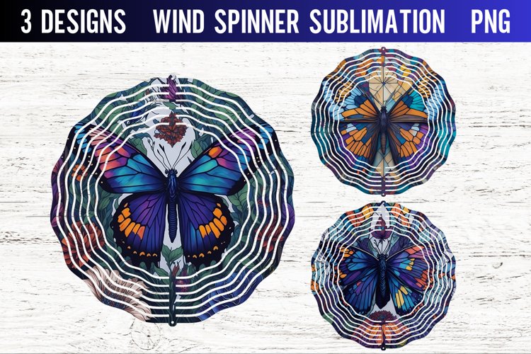 Butterflies Stain Glass Wind Spinner Sublimation Designs PNG