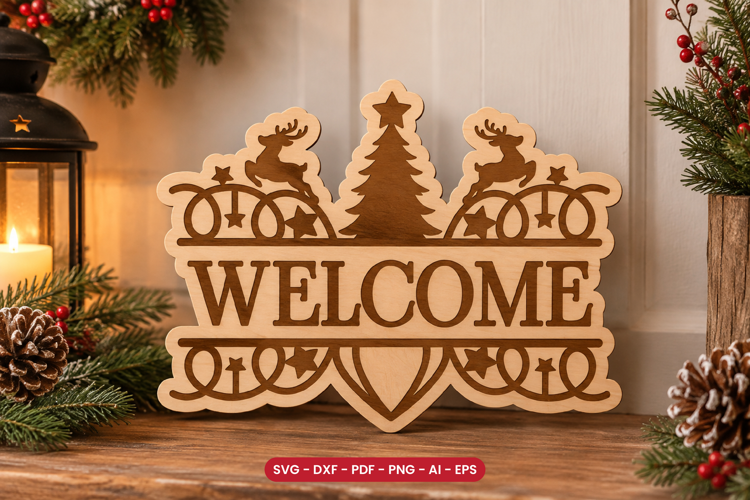 Christmas Welcome Sign SVG - Laser Cut Door Sign