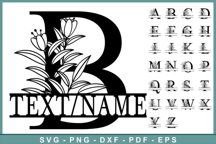 Monogram Alphabet Font Split Letters Floral SVG Cut Files