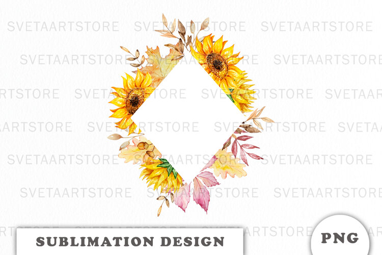 Watercolor Autumn Floral Frame png example image 1
