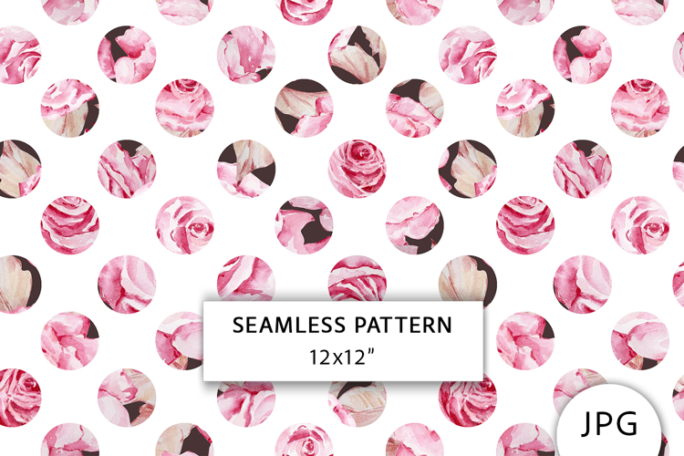 Polka Dot Watercolor Roses Seamless Pattern