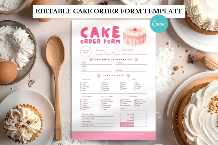 Cute Pink Cake Order Form Canva Template