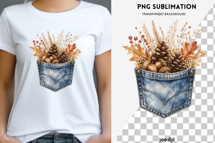 Autumn denim pocket png design for T-shirts
