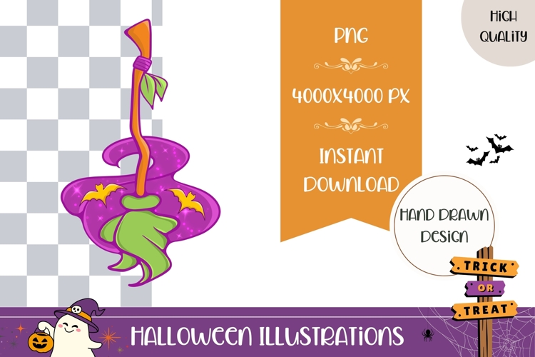 Hand Drawn Halloween Witch Broom Illustration PNG