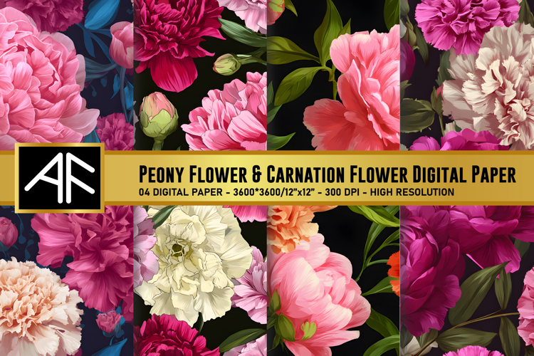 Peony   Carnation Flower Digital Paper | Flower Pattern