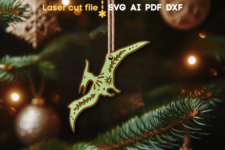 Dinosaur Christmas Ornament SVG laser cut file for Glowforge