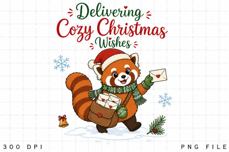 Delivering Cozy Christmas Wishes PNG, Christmas Red Panda example image 1