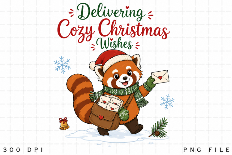 Delivering Cozy Christmas Wishes PNG, Christmas Red Panda