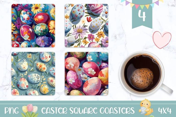 Easter Eggs Square Coasters, Watercolor Easter Eggs Print