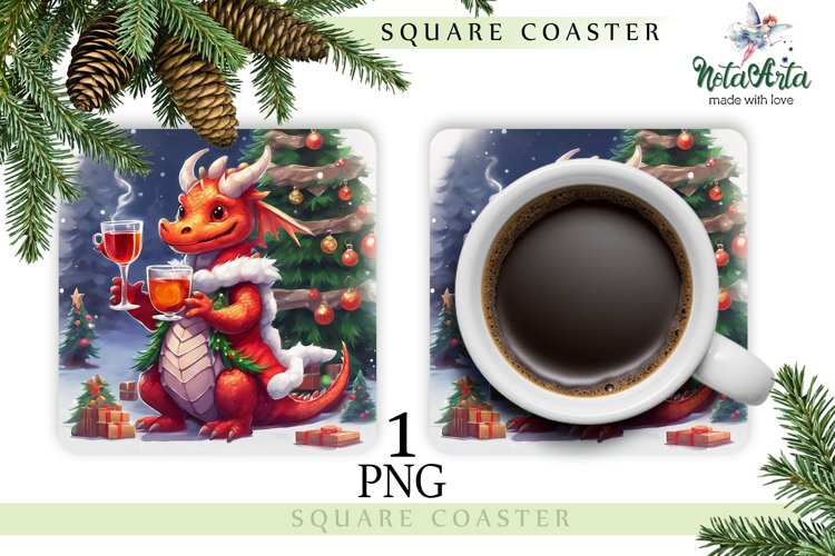 Mug coaster with dragon for Christmas example image 1