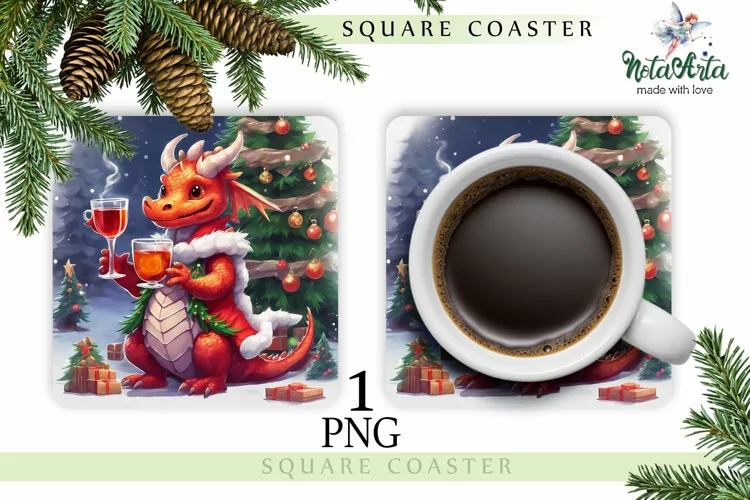 Mug coaster with dragon for Christmas