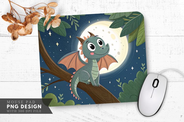 Moonlit Dragon Perched in a Tree Mouse Pad PNG Design