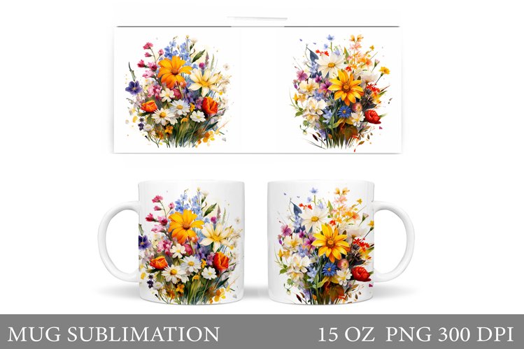 Wildflowers Mug Wrap Design. Flowers Mug Wrap Sublimation example image 1