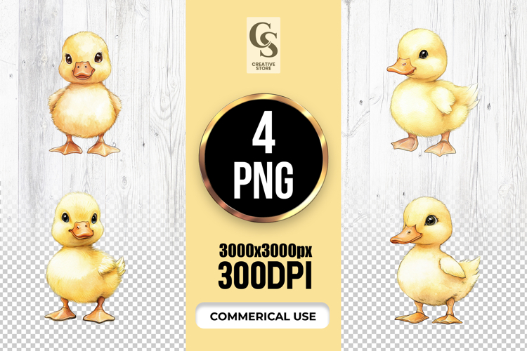 Cute Yellow Duckling Watercolor Clipart Sublimation PNG