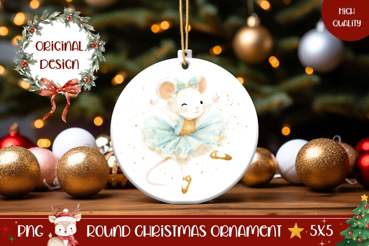 Cartoon Christmas Mouse Ornament, Ballerina Ornament Round
