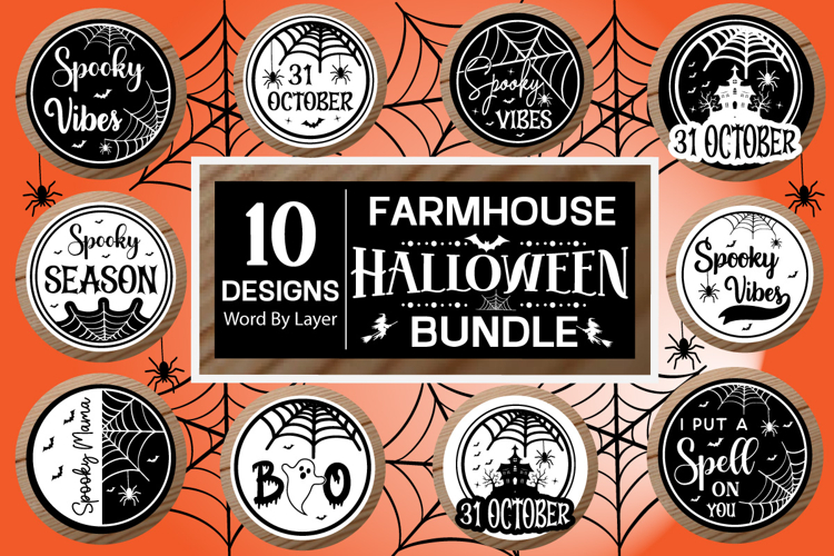 Farmhouse Halloween Round Sign SVG, Halloween SVG Bundle