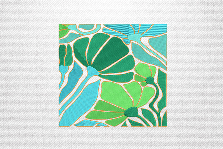 Abstract Green Floral Block Embroidery Design