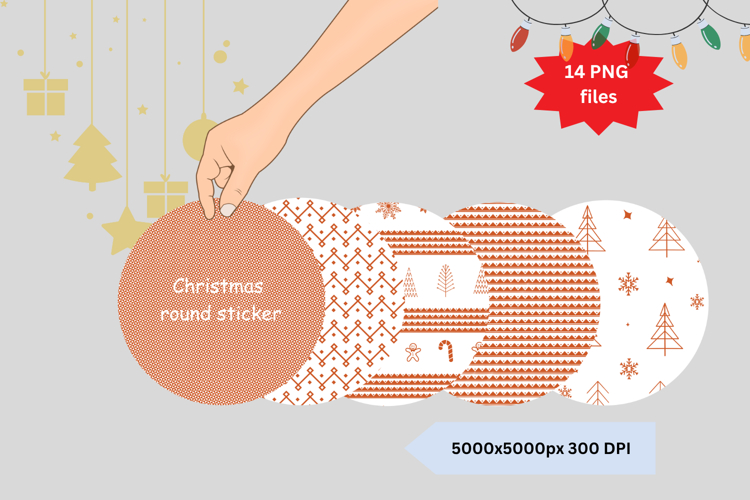 Minimalist Christmas round sticker PNG festive pattern