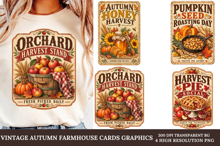 Vintage Autumn Farmhouse PNG Rustic Harvest Sublimation Art