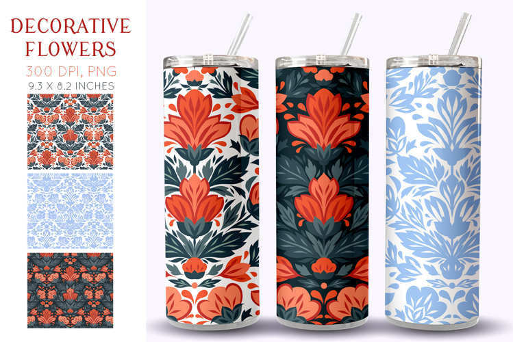 Decorative flowers Tumbler Wrap Design. 20 oz Skinny Tumbler