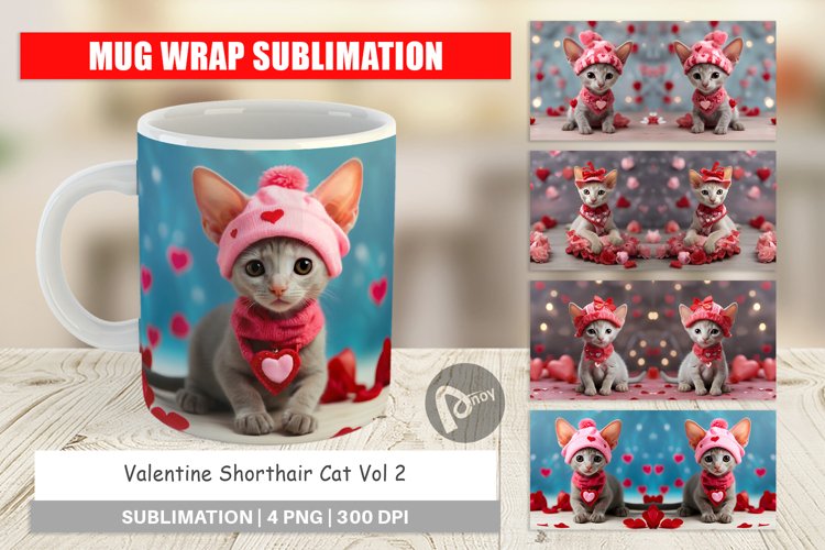 Mug sublimation design Valentine Shorthair Cat