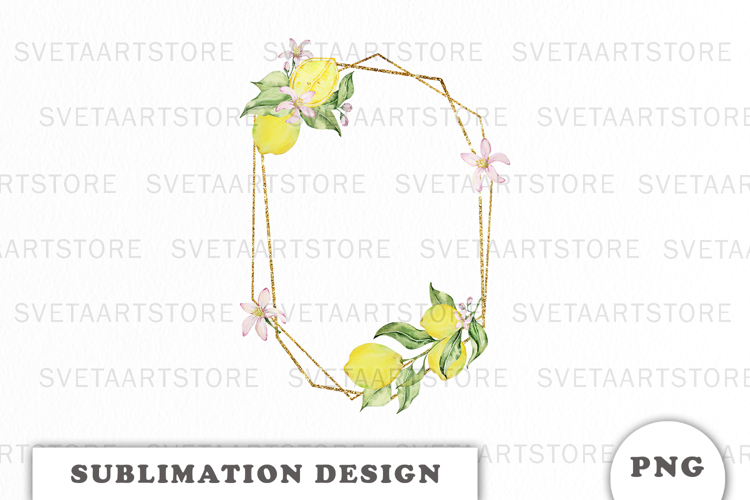 Watercolor Lemons Gold Frame png