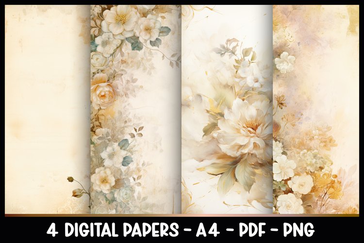 4 Digital Papers Vintage Flowers Gold I Planner Pages