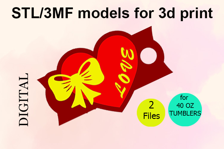 Heart, Love, 40 OZ Tumbler, STL/3MF files for 3D Printing
