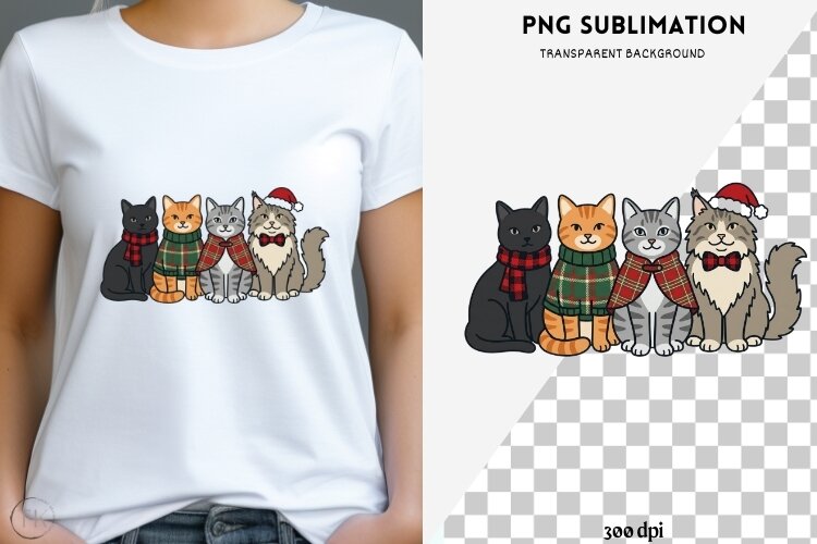 Cute Christmas cats png design for T-shirts example image 1