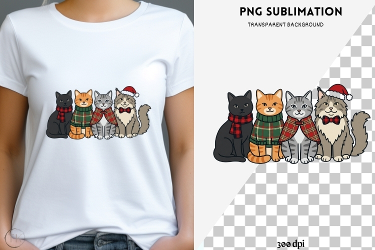 Cute Christmas cats png design for T-shirts