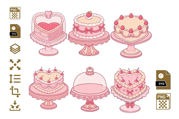 Valentine Cake PNG SVG Bundle, Pink Cake Clipart, Heart Cake
